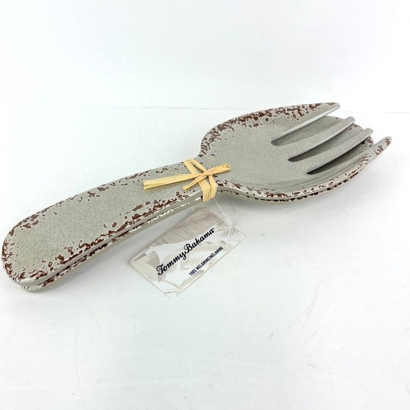 Tommy Bahama Salad Spoon Set in Gray Rustic Crackle Pattern - Picture 1 of 4